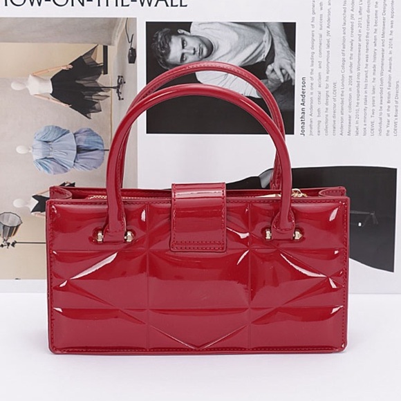 Ivory Faux Patent Leather Convertible Top Handle Swing Bag - Picture 4 of 12